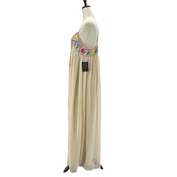 NEW Boston Proper Womens Small Dress Embroidered Floral Maxi Multicolor Beige - Picture 5 of 11